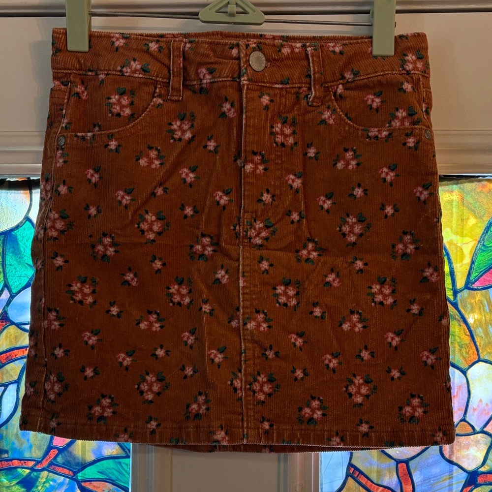 Art Class Floral Corduroy Mini Skirt